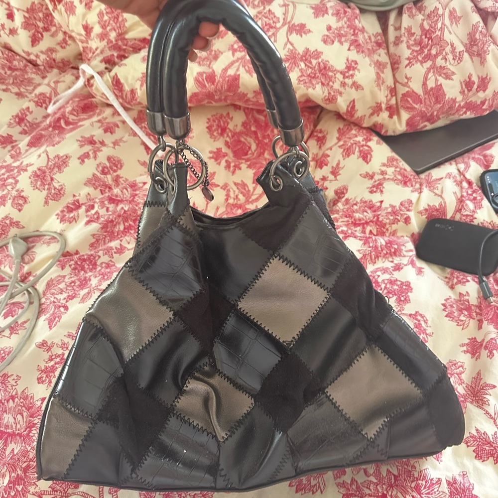 Isaac Mizrahi y2k Patchwork Black and Gray purse shoulder bag vintage